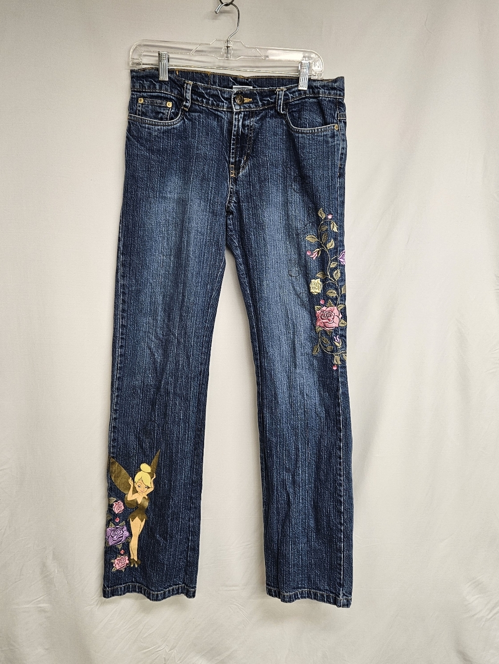 Disney Vintage Embroidered Print Womens Tinkerbell Jeans Size 6 Blue Denim Pants
